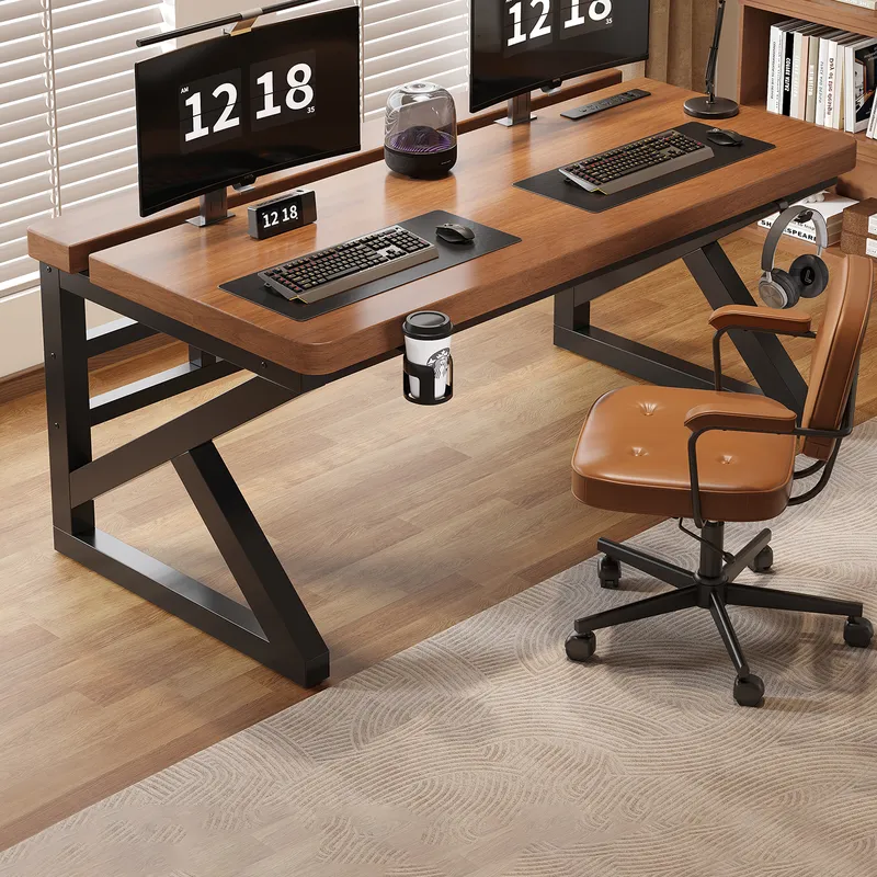 Esports Gaming Furniture - โต๊ะคอมพิวเตอร์ไม้เนื้อแข็ง โต๊ะเกมมิ่งอีสปอร์ต โต๊ะเขียนหนังสือสำหรับห้องนอน โฮมออฟฟิศ นักเรียน โต๊ะคู่สำหรับผู้ใหญ่