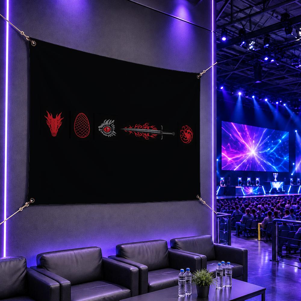 Esports Gaming Banner - ธงของตระกูลทาร์แกเรียนที่มีชื่อเสียง H-House สำหรับตกแต่งผนังห้องเกมเมอร์ ห้องนอน งานปาร์ตี้ พิมพ์ลายความละเอียดสูง