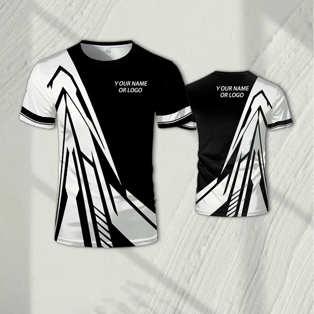 Esports Gaming Logos - เสื้อทีมอีสปอร์ตผู้ชายลายเรขาคณิตพิมพ์ลาย 3 มิติ ปรับแต่งได้ด้วยชื่อและโลโก้ทีม เสื้อคอกลมทันสมัยสำหรับเล่นเกม