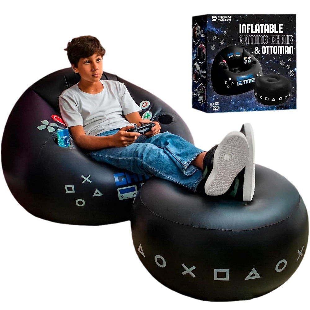 Esports Gamer - เก้าอี้เกมมิ่ง Creative Esports พร้อมที่วางแก้วและกระเป๋าข้าง เฟอร์นิเจอร์เป่าลม สีดำ