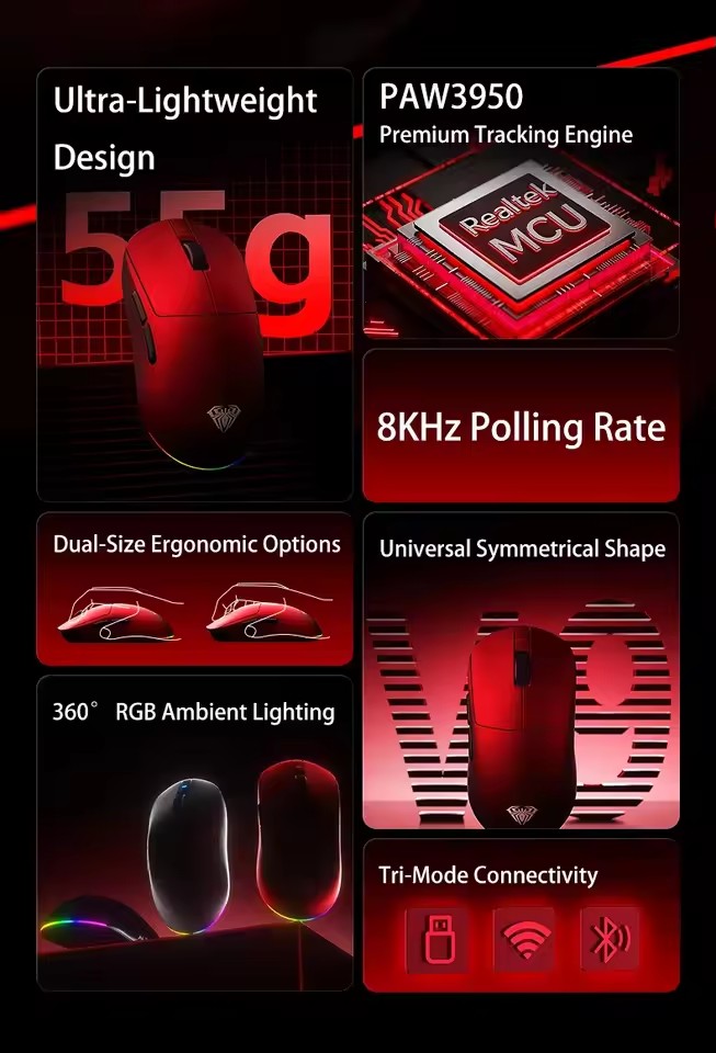 เมาส์ไร้สาย AULA V9 Ultra Tri  - Esports Gaming Mouse Wireless บทวิจารณ์และราคา